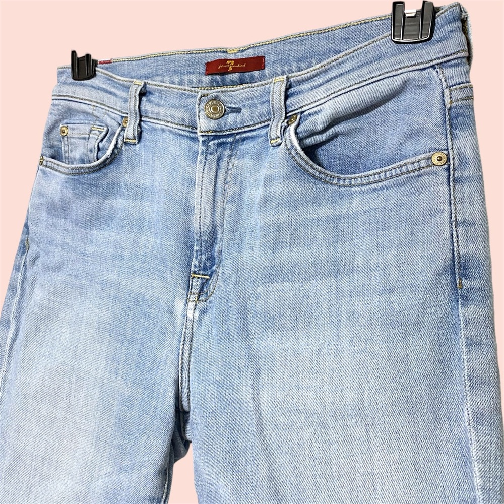 7 For All Mankind Light Wash Straight Leg Ankle Jeans w Raw Hem - Picture 4 of 7